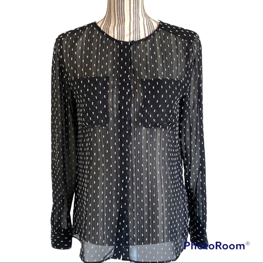 LOFT Black sheer button down blouse - Picture 1 of 8